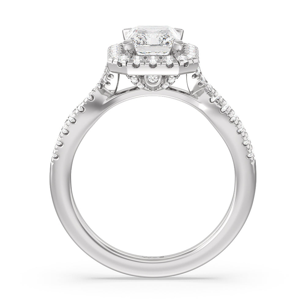 Radiant Cut Twisted Shank Halo Engagement Ring with Lab Grown Diamond in 14KT Platinum view 2
