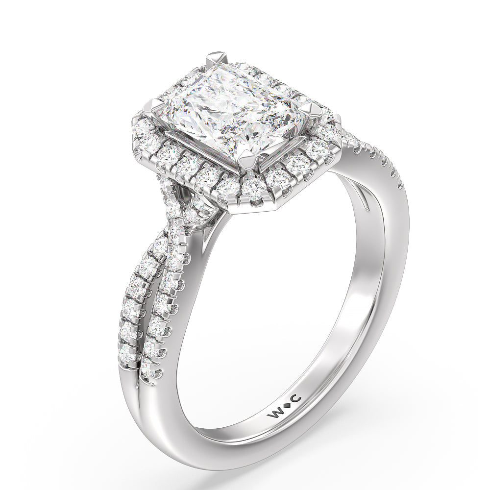 Radiant Cut Twisted Shank Halo Engagement Ring with Lab Grown Diamond in 14KT Platinum view 3

