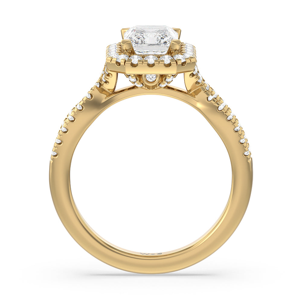 Radiant Cut Twisted Shank Halo Engagement Ring with Lab Grown Diamond in 14KT Yellow Gold view 2
