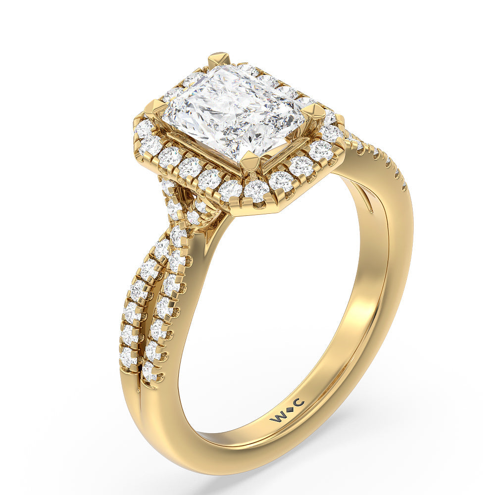 Radiant Cut Twisted Shank Halo Engagement Ring with Lab Grown Diamond in 14KT Yellow Gold view 3
