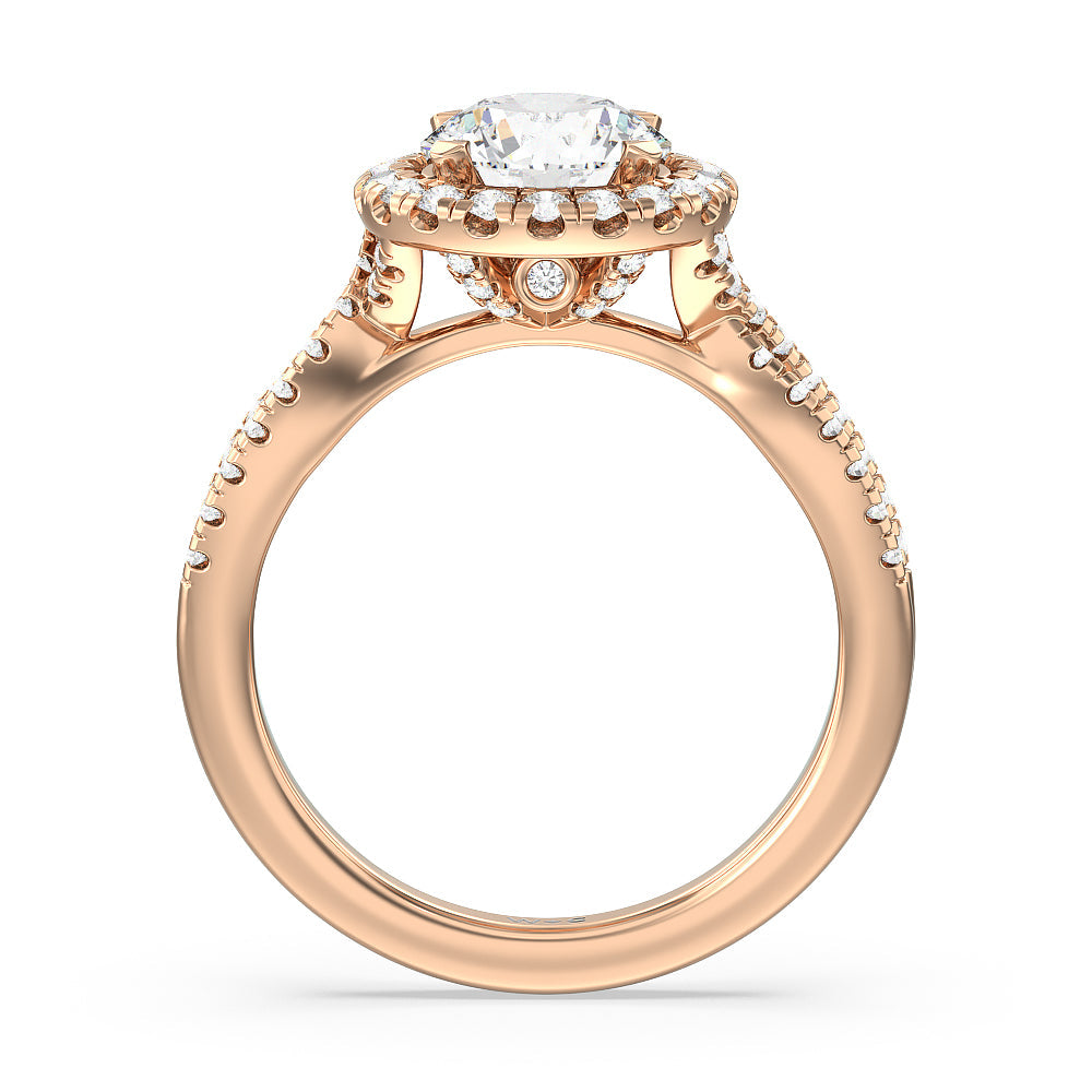 Round Cut Twisted Shank Halo Engagement Ring with Lab Grown Diamond in 14KT Rose Gold view 2
