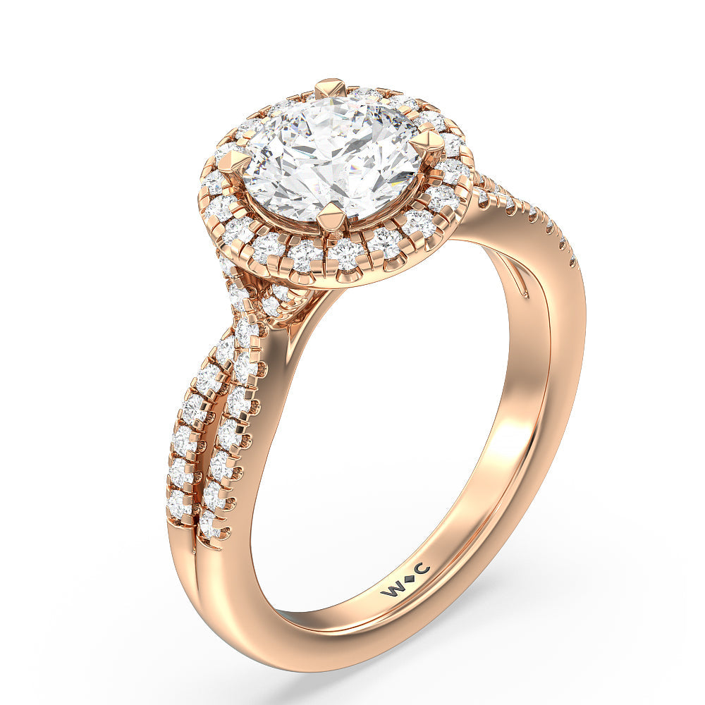 Round Cut Twisted Shank Halo Engagement Ring with Lab Grown Diamond in 14KT Rose Gold view 3
