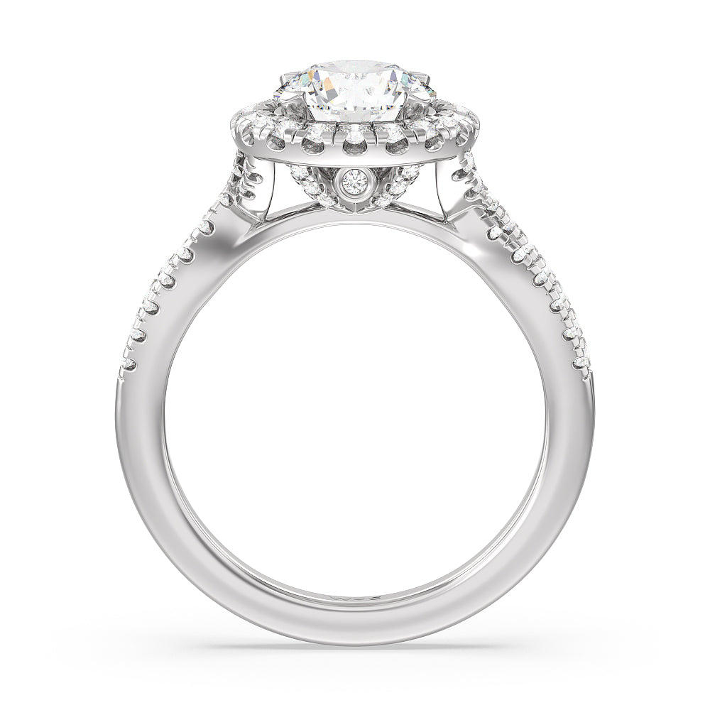 Round Cut Twisted Shank Halo Engagement Ring with Lab Grown Diamond in 14KT Platinum view 2
