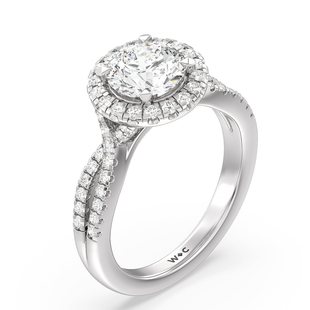 Round Cut Twisted Shank Halo Engagement Ring with Lab Grown Diamond in 14KT Platinum view 3

