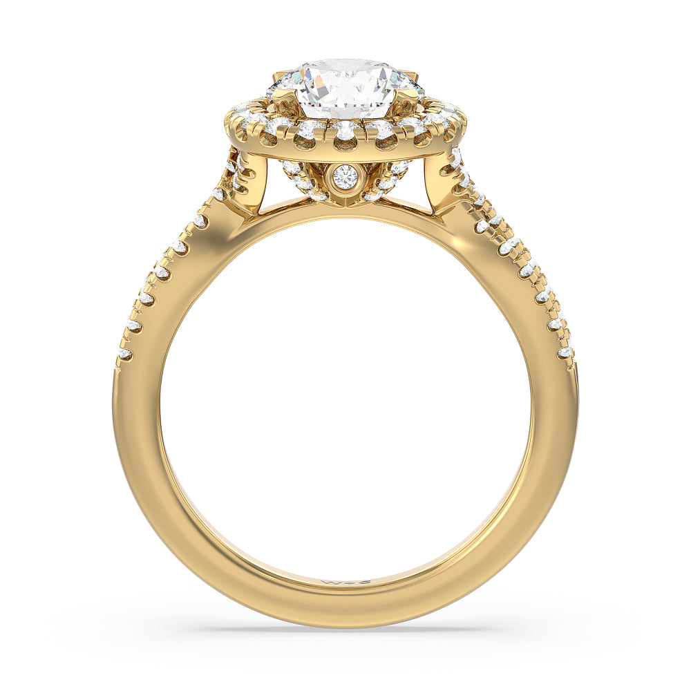 Round Cut Twisted Shank Halo Engagement Ring with Lab Grown Diamond in 14KT Yellow Gold view 2
