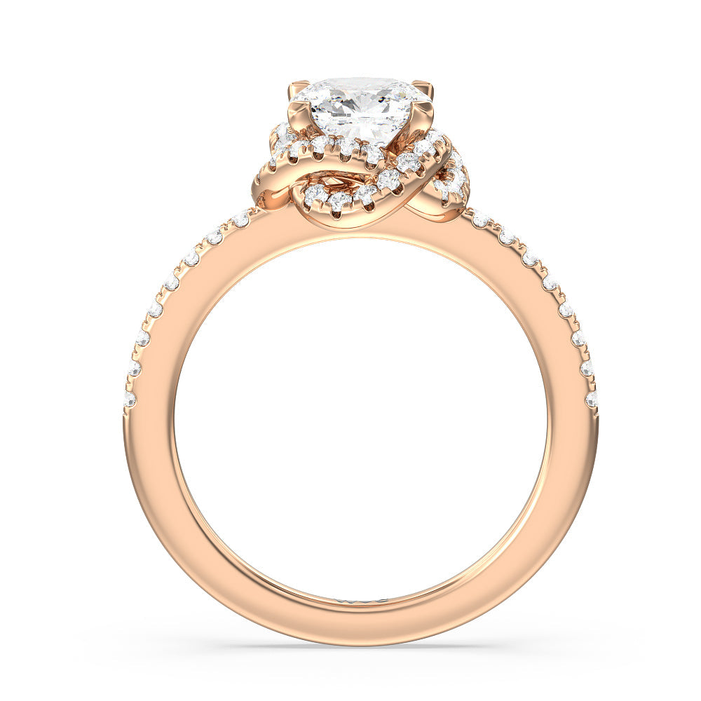 Cushion Cut Twisted Halo Engagement Ring with Lab Grown Diamond in 14KT Rose Gold view 2

