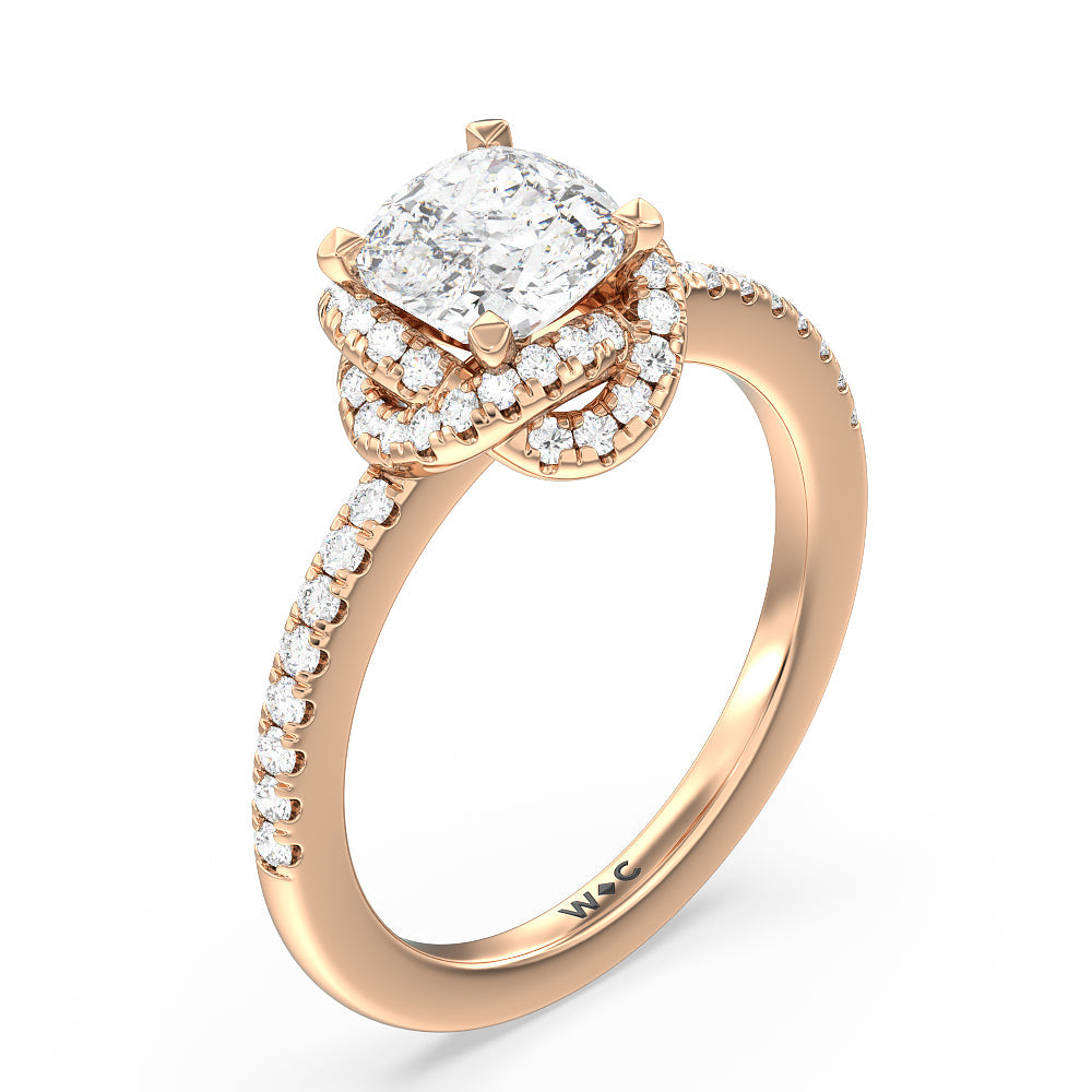 Cushion Cut Twisted Halo Engagement Ring with Lab Grown Diamond in 14KT Rose Gold view 3
