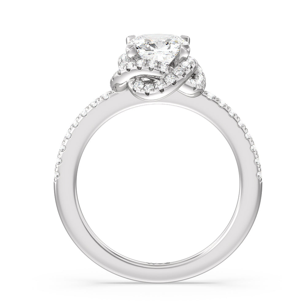 Cushion Cut Twisted Halo Engagement Ring with Lab Grown Diamond in 14KT Platinum view 2
