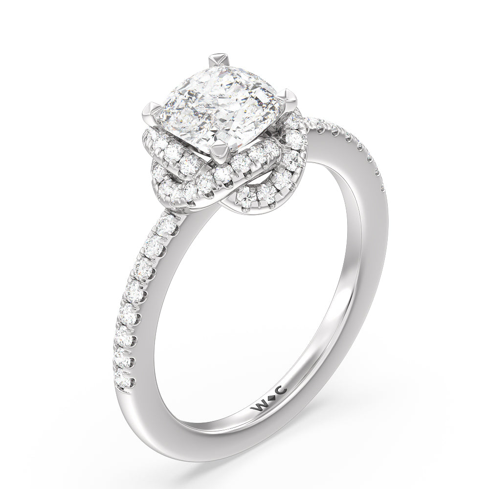 Cushion Cut Twisted Halo Engagement Ring with Lab Grown Diamond in 14KT Platinum view 3

