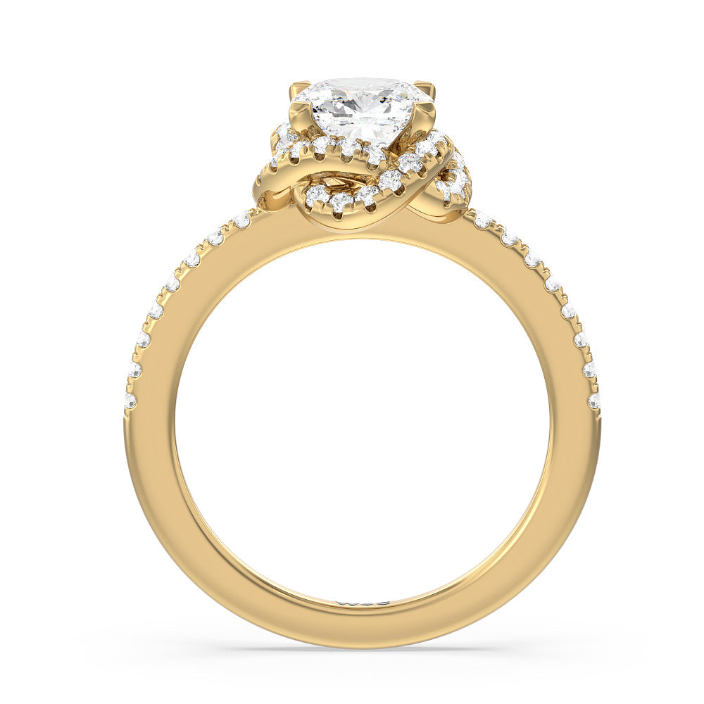 Cushion Cut Twisted Halo Engagement Ring with Lab Grown Diamond in 14KT Yellow Gold view 2
