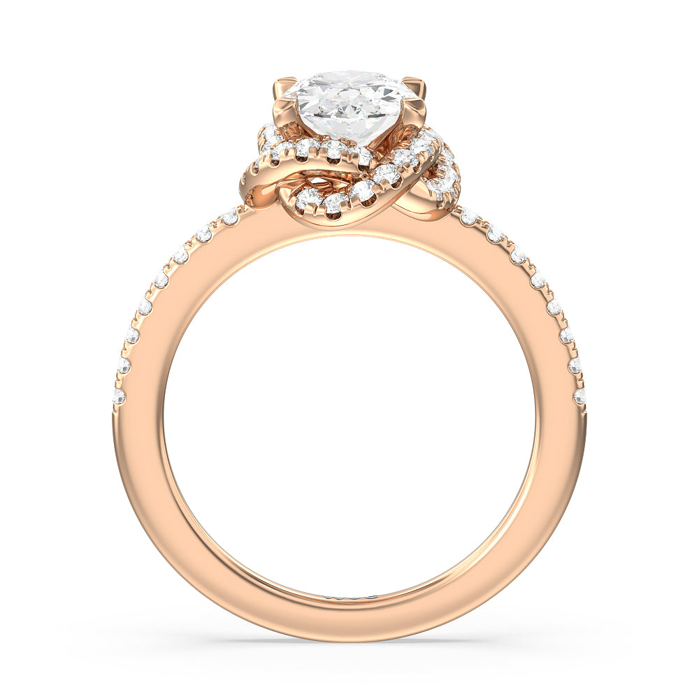 Oval Cut Twisted Halo Engagement Ring with Lab Grown Diamond in 14KT Rose Gold view 2
