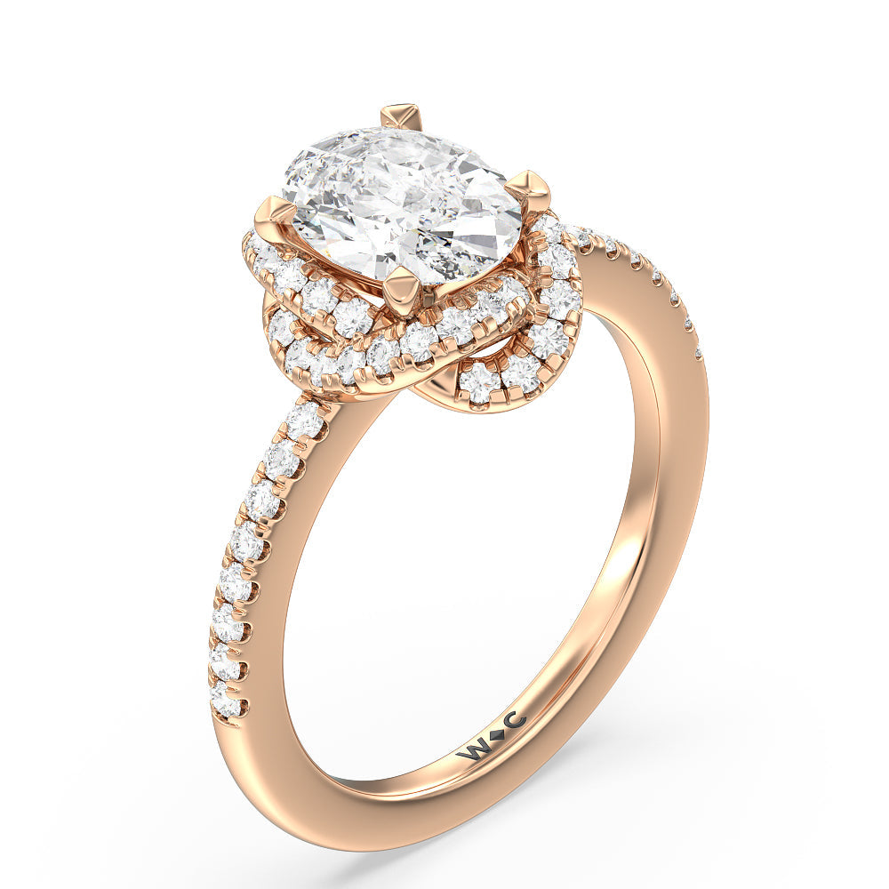 Oval Cut Twisted Halo Engagement Ring with Lab Grown Diamond in 14KT Rose Gold view 3
