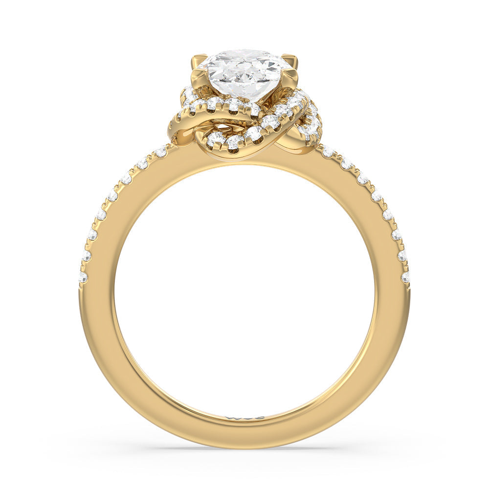 Oval Cut Twisted Halo Engagement Ring with Lab Grown Diamond in 14KT Yellow Gold view 2
