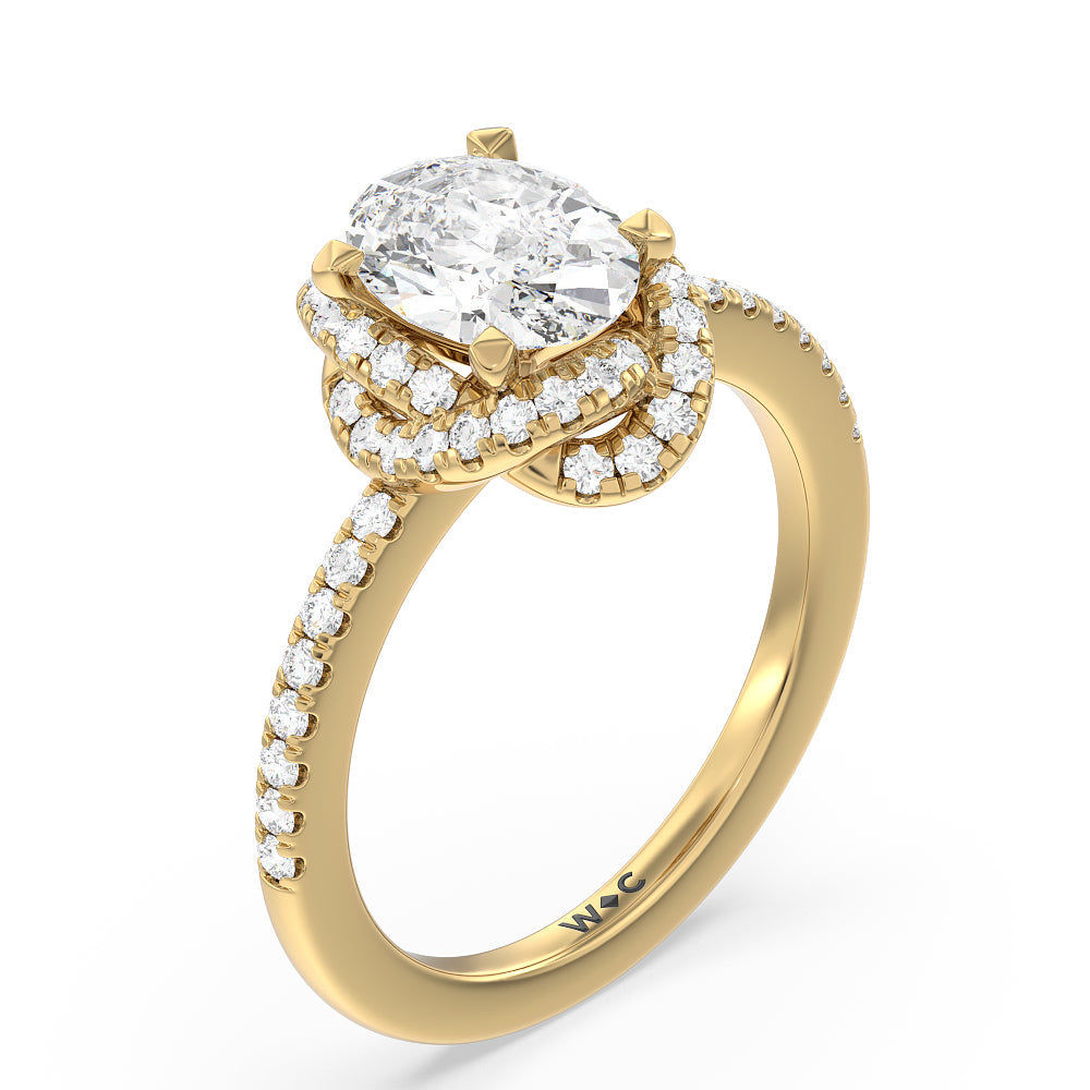 Oval Cut Twisted Halo Engagement Ring with Lab Grown Diamond in 14KT Yellow Gold view 3
