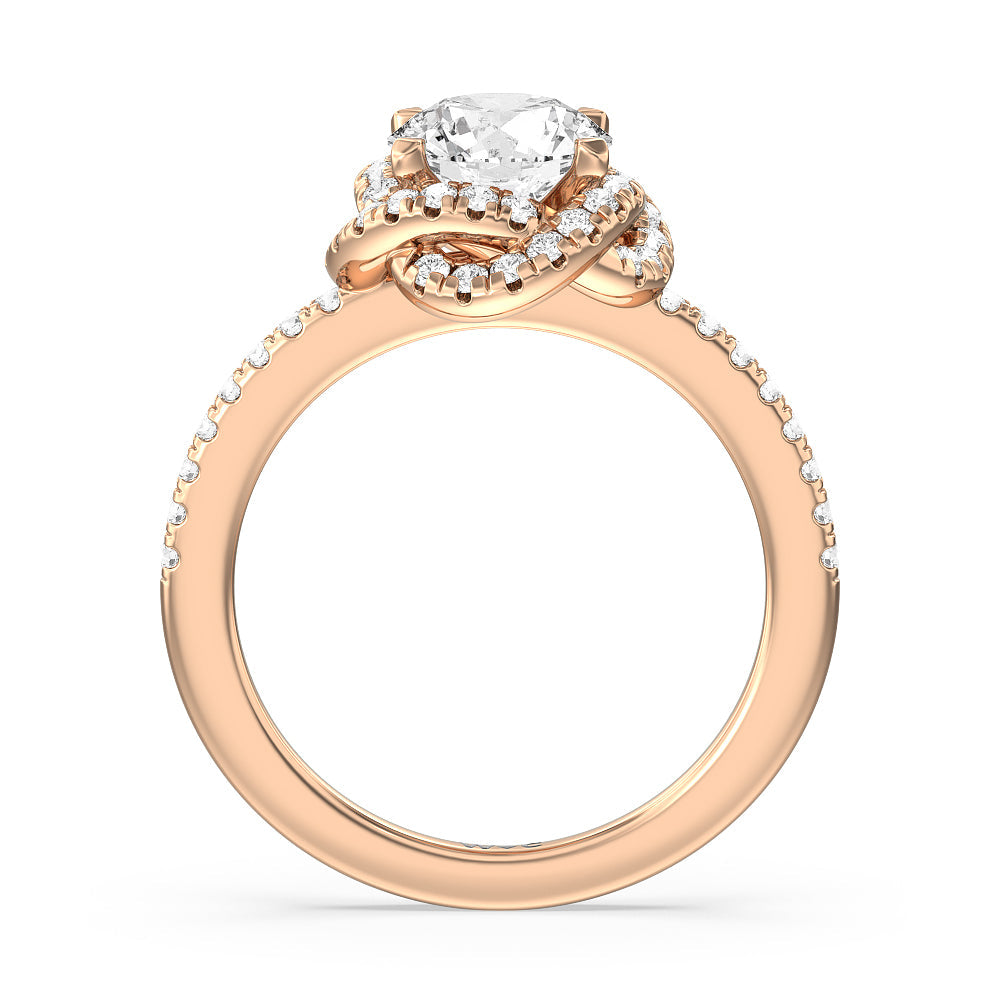 Round Cut Twisted Halo Engagement Ring with Lab Grown Diamond in 14KT Rose Gold view 2
