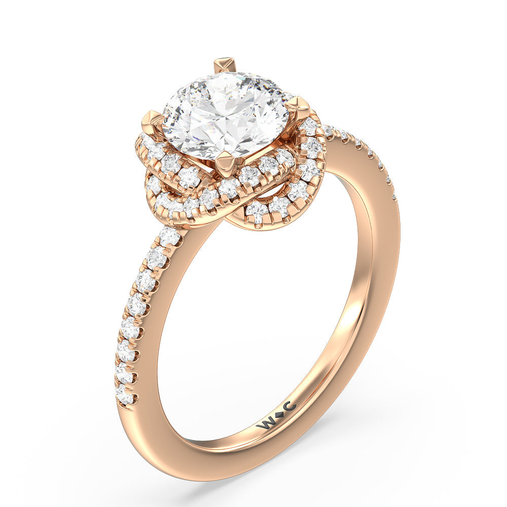 Round Cut Twisted Halo Engagement Ring with Lab Grown Diamond in 14KT Rose Gold view 3
