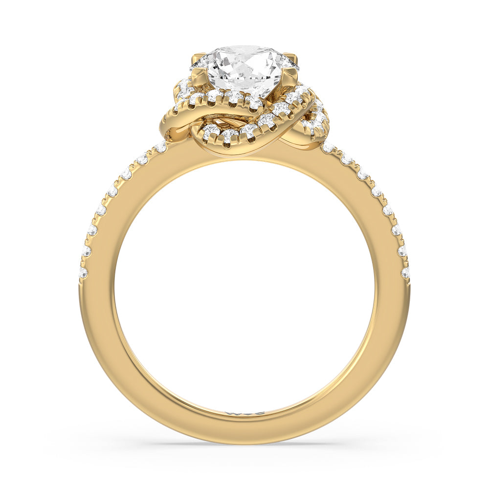Round Cut Twisted Halo Engagement Ring with Lab Grown Diamond in 14KT Yellow Gold view 2
