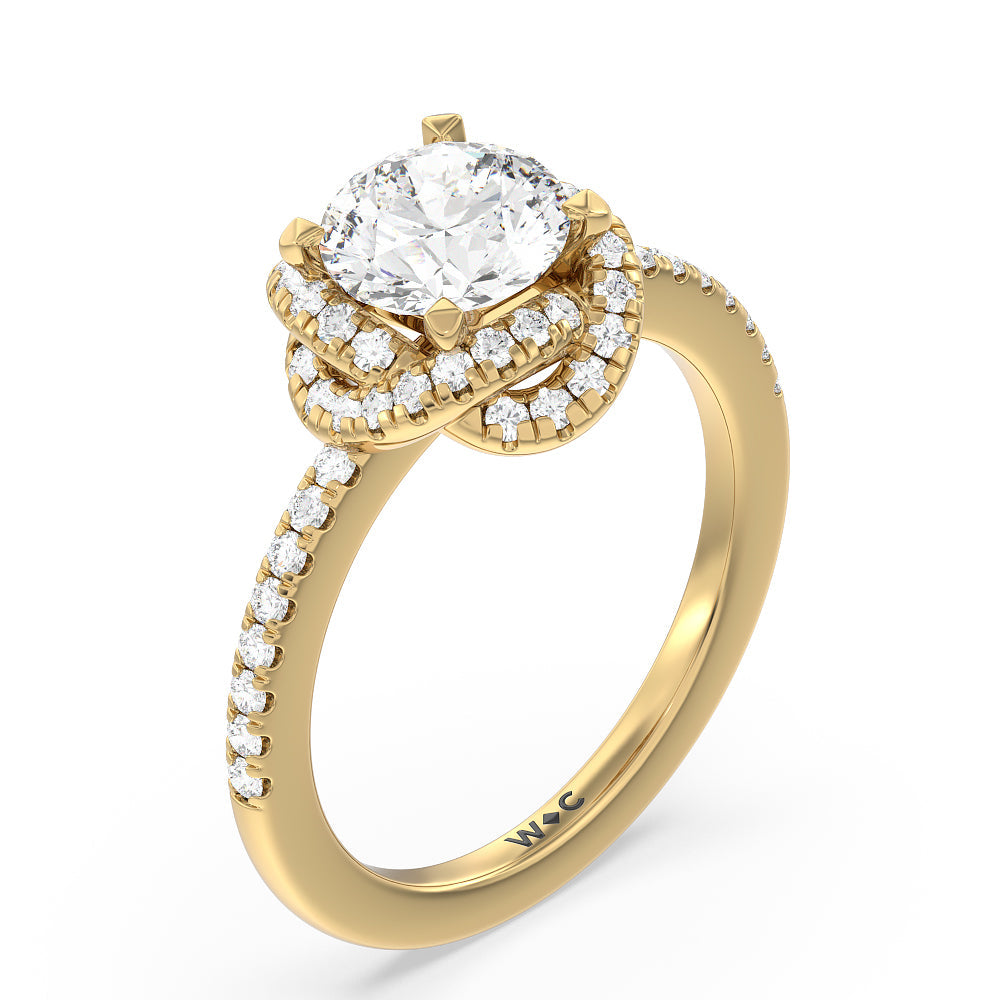 Round Cut Twisted Halo Engagement Ring with Lab Grown Diamond in 14KT Yellow Gold view 3
