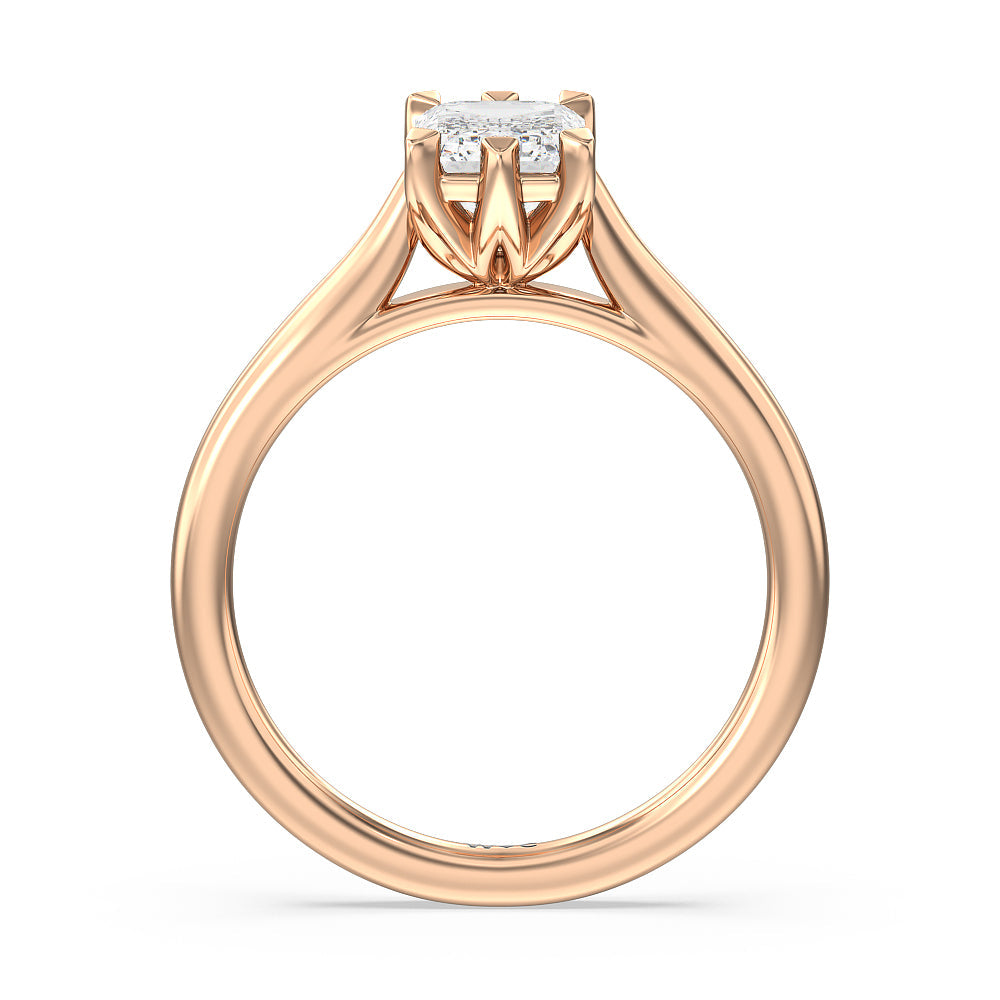 Six Prong Tulip Solitaire Engagement Ring with Emerald Cut Diamond in 14KT Rose Gold view 2
