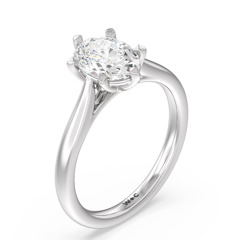 Six Prong Tulip Solitaire Engagement Ring with Oval Cut Diamond in 14KT Platinum view 3
