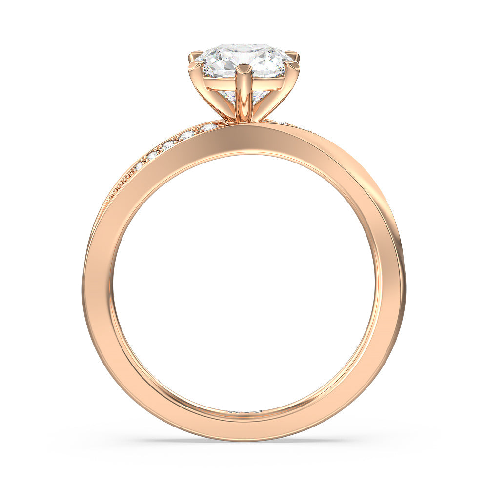 Cushion Cut Six Prong Wavy Diamond Shank Engagement Ring with Lab Grown Diamond in 14KT Rose Gold view 2
