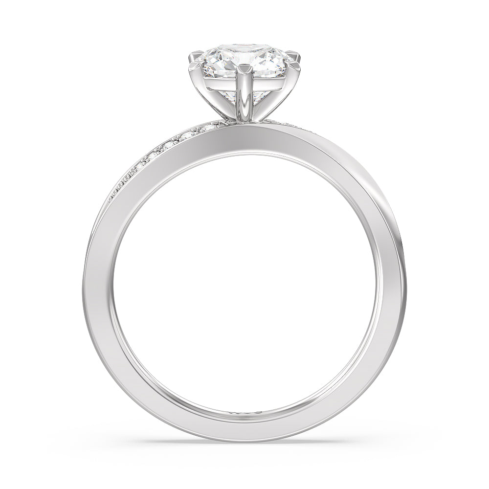 Cushion Cut Six Prong Wavy Diamond Shank Engagement Ring with Lab Grown Diamond in 14KT Platinum view 2
