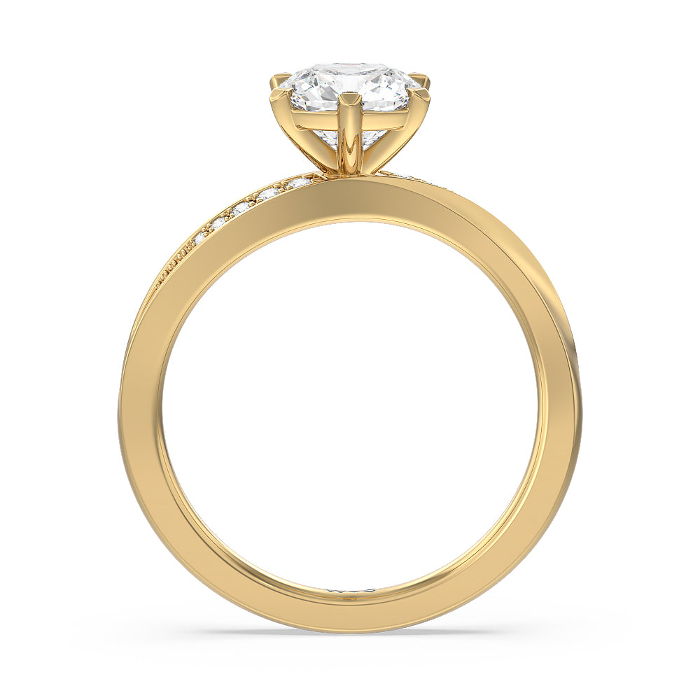 Cushion Cut Six Prong Wavy Diamond Shank Engagement Ring with Lab Grown Diamond in 14KT Yellow Gold view 2
