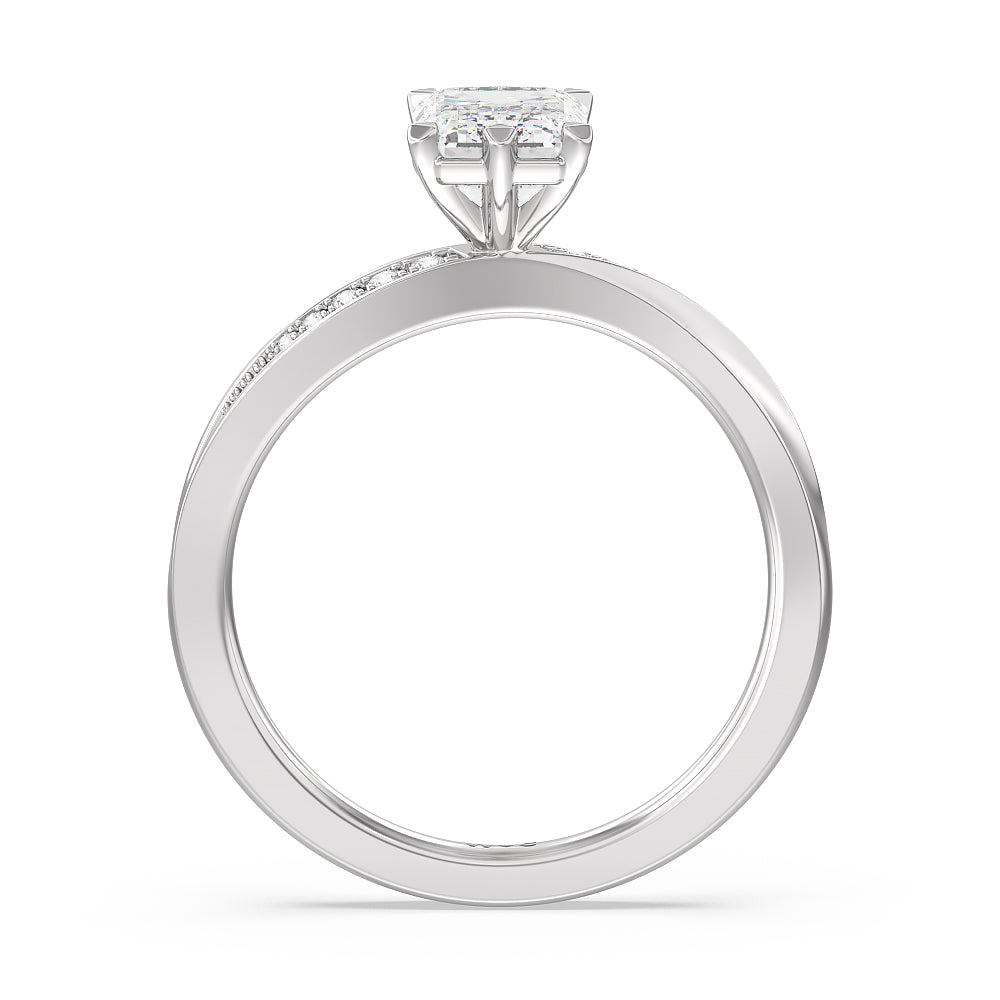 Emerald Cut Six Prong Wavy Diamond Shank Engagement Ring with Lab Grown Diamond in 14KT Platinum view 2
