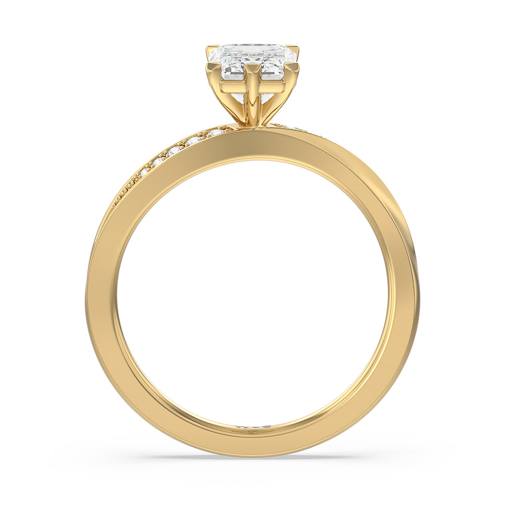 Emerald Cut Six Prong Wavy Diamond Shank Engagement Ring with Lab Grown Diamond in 14KT Yellow Gold view 2

