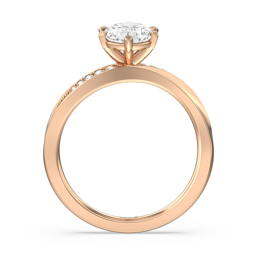 Oval Cut Six Prong Wavy Diamond Shank Engagement Ring with Lab Grown Diamond in 14KT Rose Gold view 2
