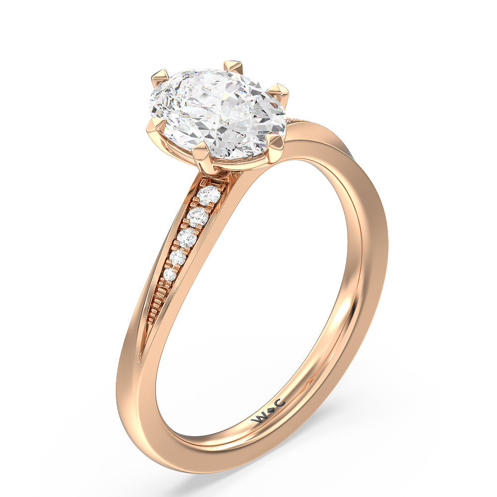 Oval Cut Six Prong Wavy Diamond Shank Engagement Ring with Lab Grown Diamond in 14KT Rose Gold view 3
