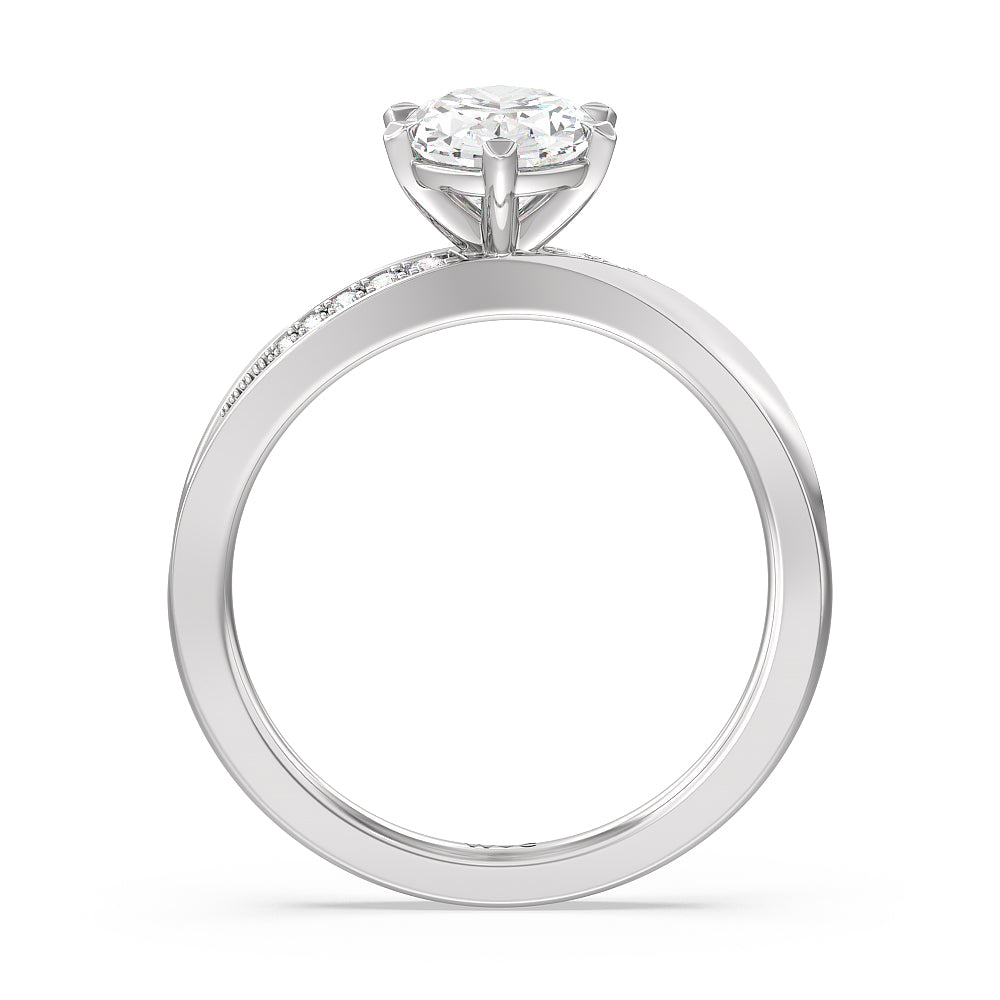 Oval Cut Six Prong Wavy Diamond Shank Engagement Ring with Lab Grown Diamond in 14KT Platinum view 2
