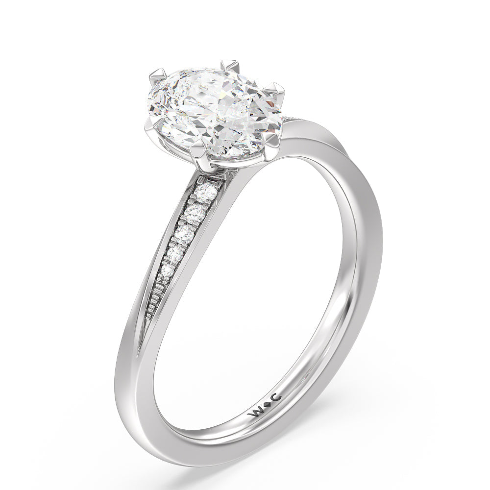Oval Cut Six Prong Wavy Diamond Shank Engagement Ring with Lab Grown Diamond in 14KT Platinum view 3
