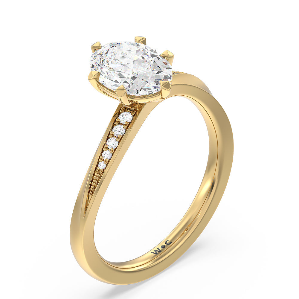 Oval Cut Six Prong Wavy Diamond Shank Engagement Ring with Lab Grown Diamond in 14KT Yellow Gold view 3
