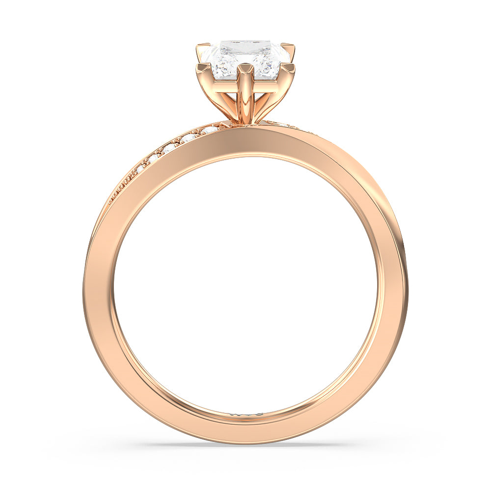 Radiant Cut Six Prong Wavy Diamond Shank Engagement Ring with Lab Grown Diamond in 14KT Rose Gold view 2
