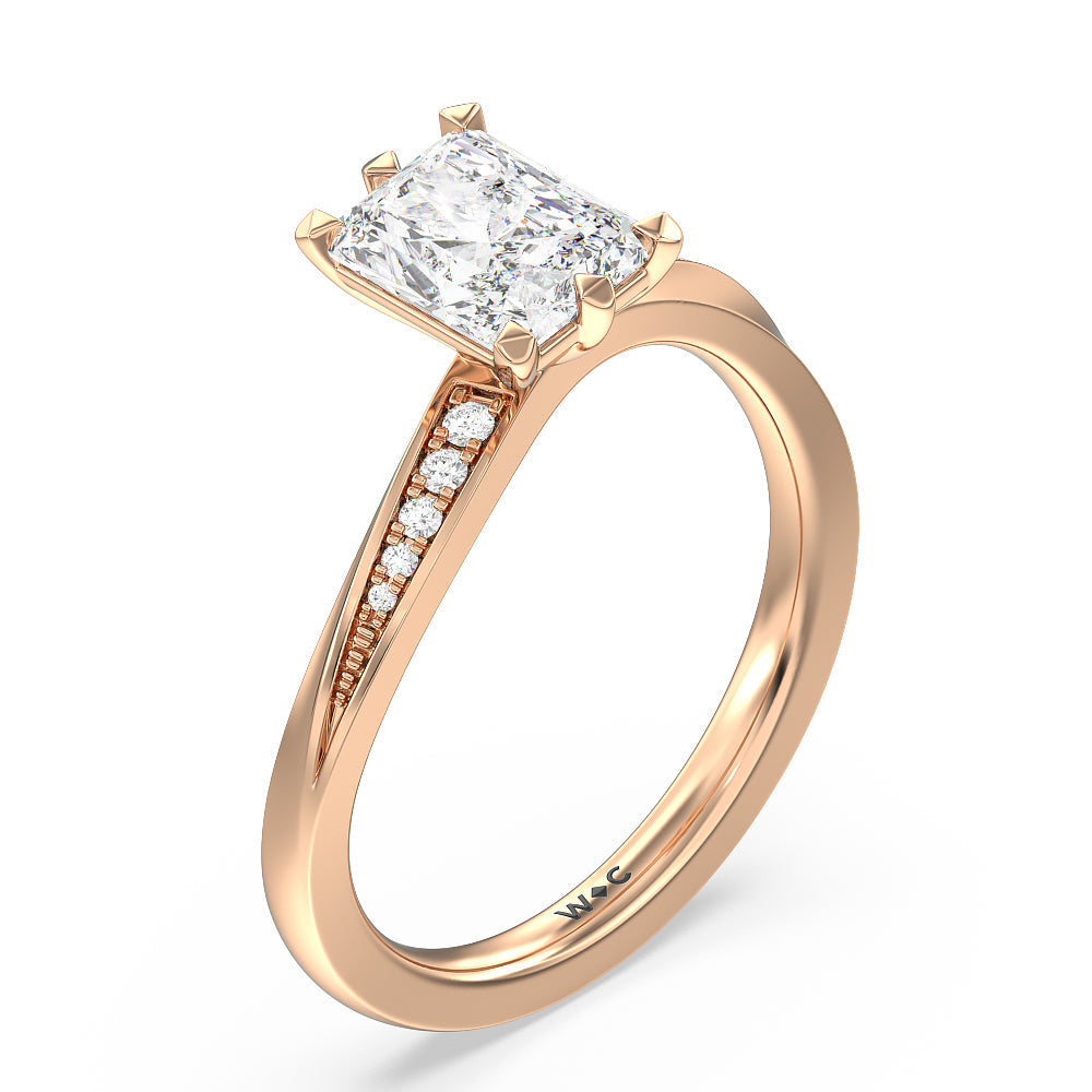 Radiant Cut Six Prong Wavy Diamond Shank Engagement Ring with Lab Grown Diamond in 14KT Rose Gold view 3
