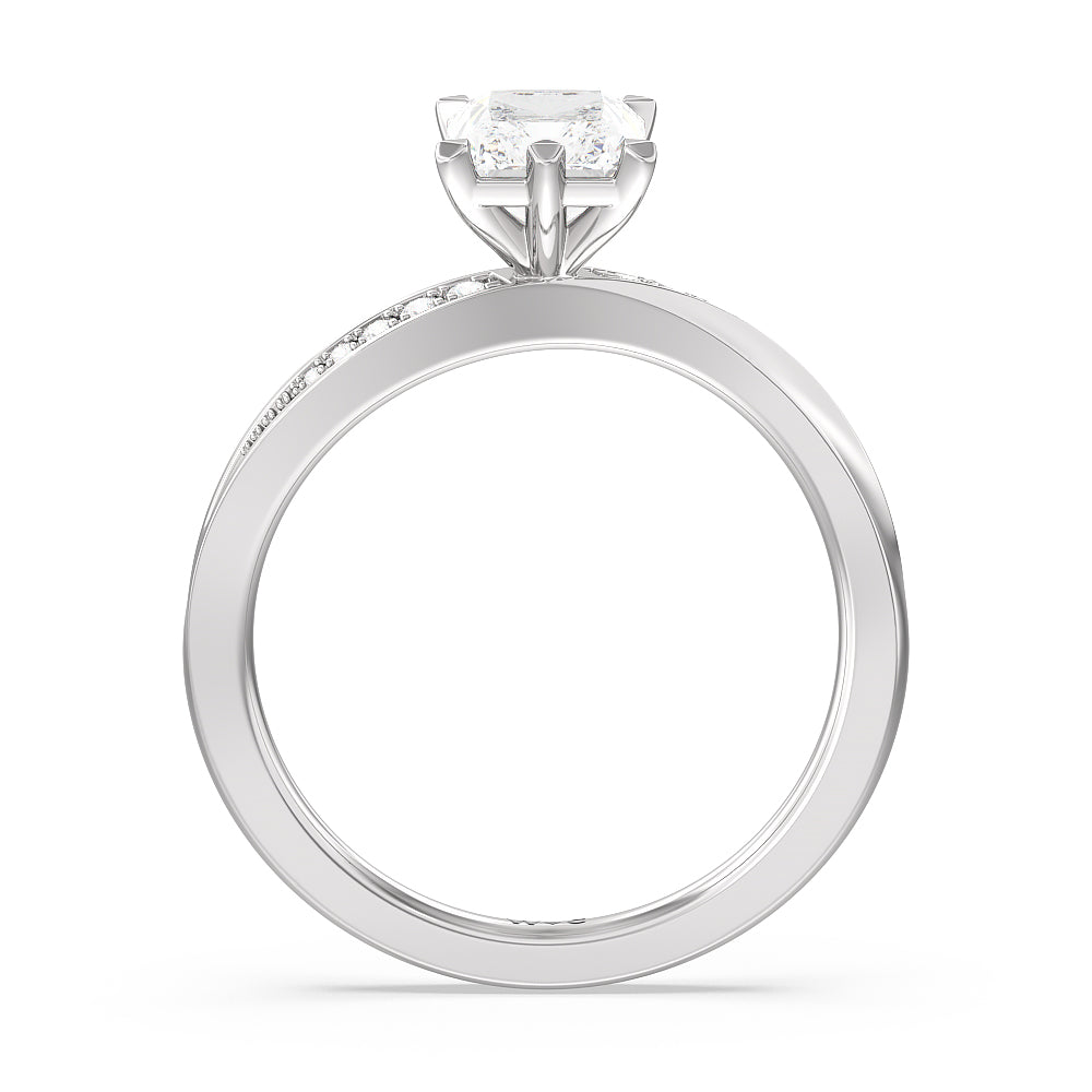 Radiant Cut Six Prong Wavy Diamond Shank Engagement Ring with Lab Grown Diamond in 14KT Platinum view 2
