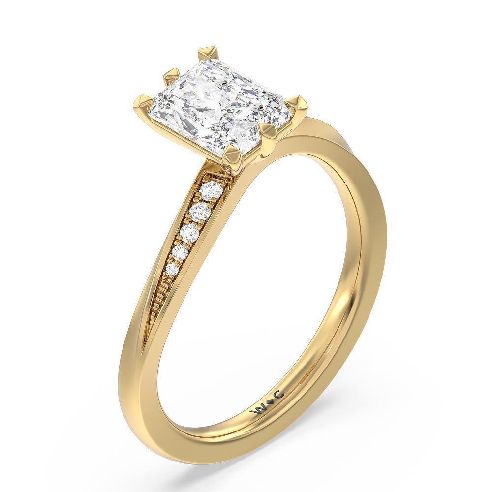 Radiant Cut Six Prong Wavy Diamond Shank Engagement Ring with Lab Grown Diamond in 14KT Yellow Gold view 3
