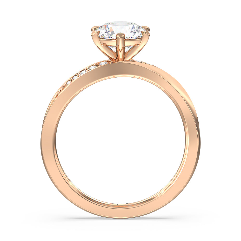 Round Cut Six Prong Wavy Diamond Shank Engagement Ring with Lab Grown Diamond in 14KT Rose Gold view 2

