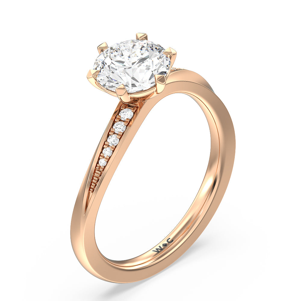 Round Cut Six Prong Wavy Diamond Shank Engagement Ring with Lab Grown Diamond in 14KT Rose Gold view 3
