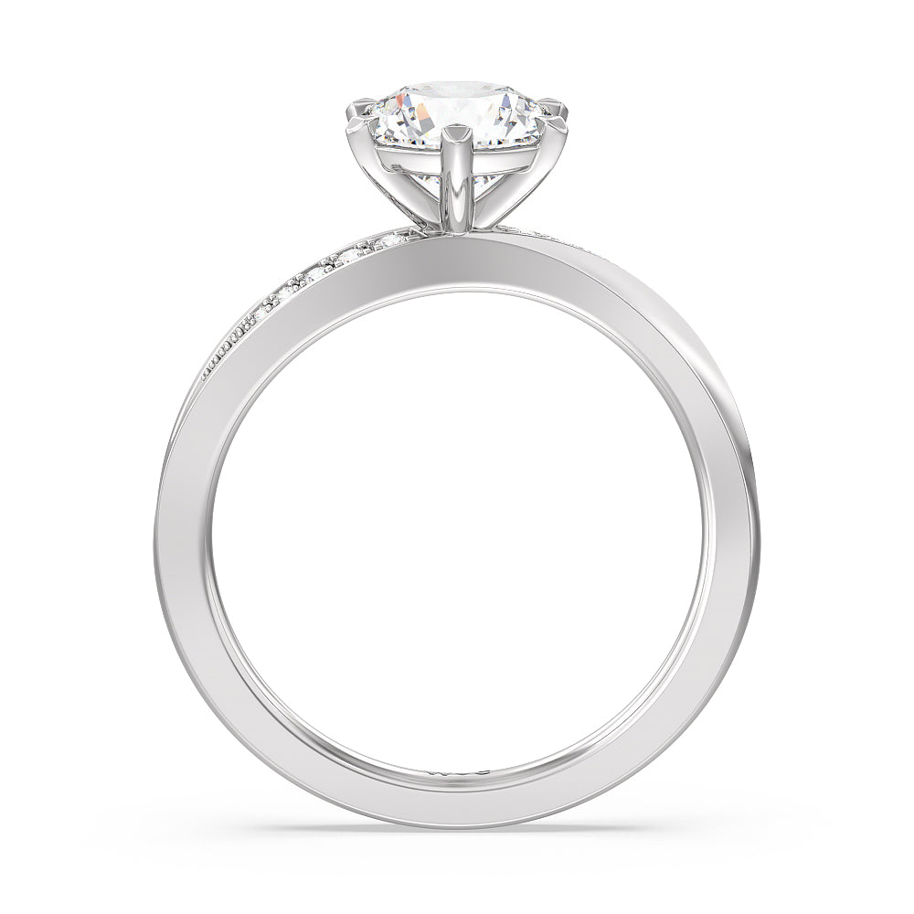 Round Cut Six Prong Wavy Diamond Shank Engagement Ring with Lab Grown Diamond in 14KT Platinum view 2
