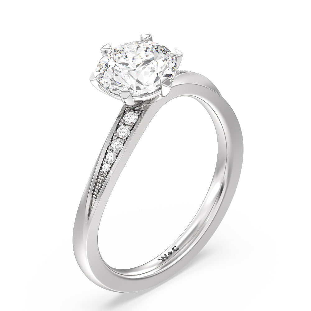 Round Cut Six Prong Wavy Diamond Shank Engagement Ring with Lab Grown Diamond in 14KT Platinum view 3
