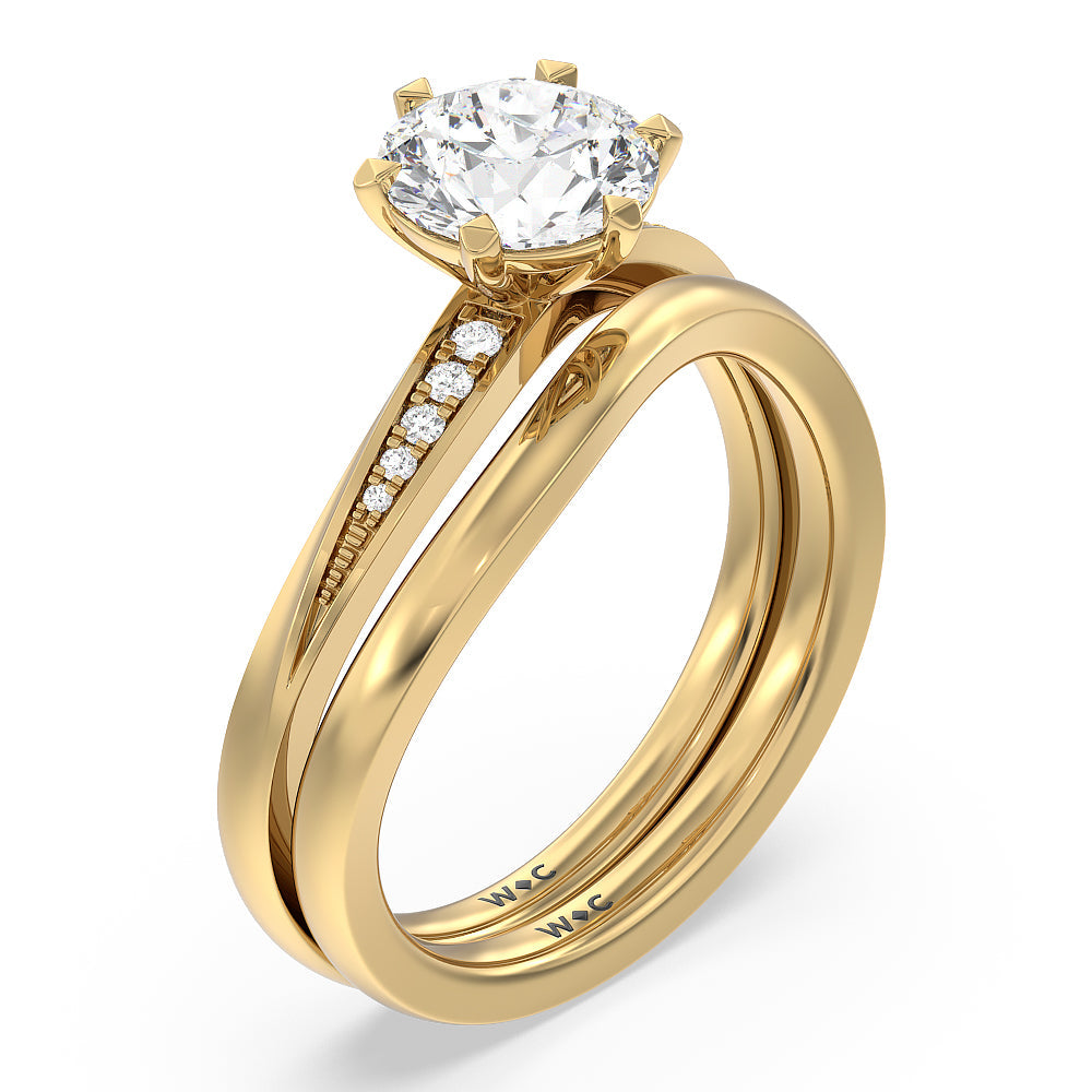 Round Cut Six Prong Wavy Diamond Shank Engagement Ring with Lab Grown Diamond in 14KT Yellow Gold view 4
