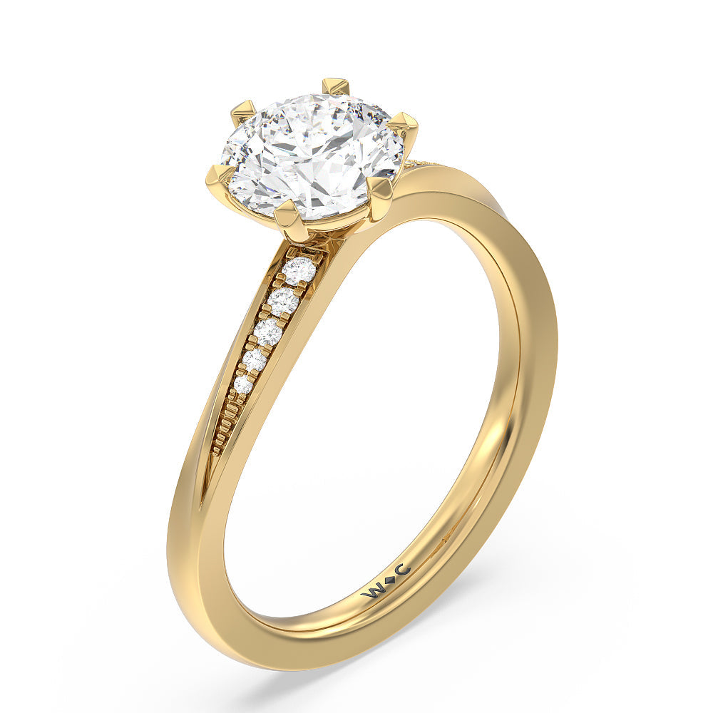 Round Cut Six Prong Wavy Diamond Shank Engagement Ring with Lab Grown Diamond in 14KT Yellow Gold view 3
