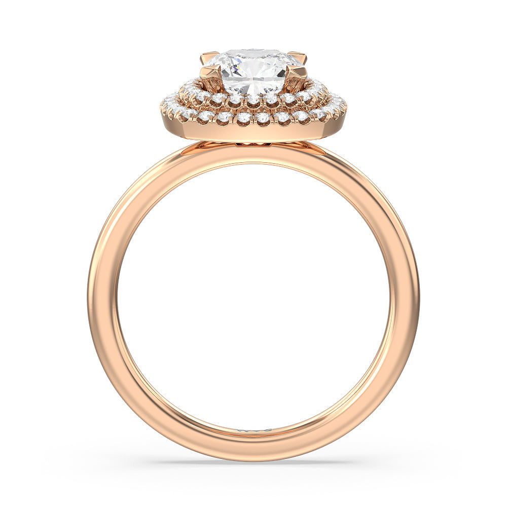 Saturn Double Halo Engagement Ring with Cushion Cut Diamond in 14KT Rose Gold view 2
