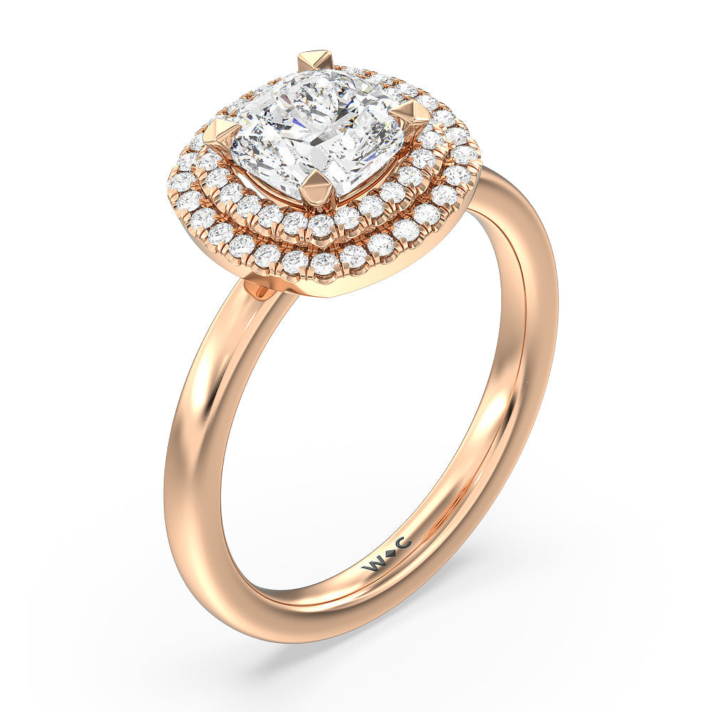 Saturn Double Halo Engagement Ring with Cushion Cut Diamond in 14KT Rose Gold view 3
