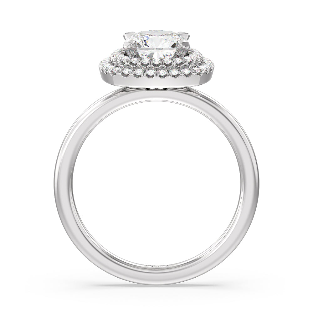 Saturn Double Halo Engagement Ring with Cushion Cut Diamond in 14KT Platinum view 2
