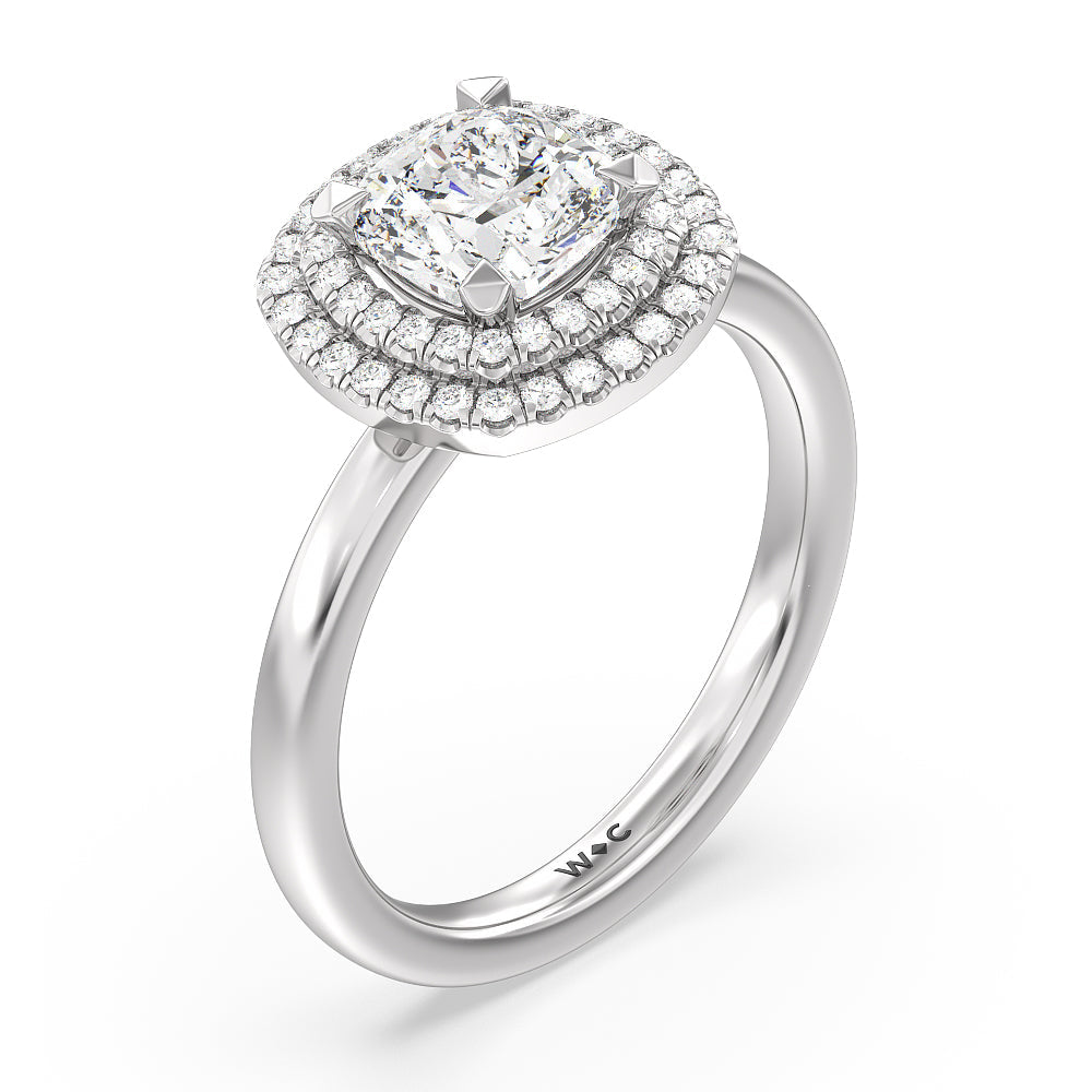 Saturn Double Halo Engagement Ring with Cushion Cut Diamond in 14KT Platinum view 3
