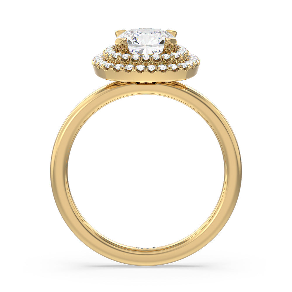 Saturn Double Halo Engagement Ring with Cushion Cut Diamond in 14KT Yellow Gold view 2
