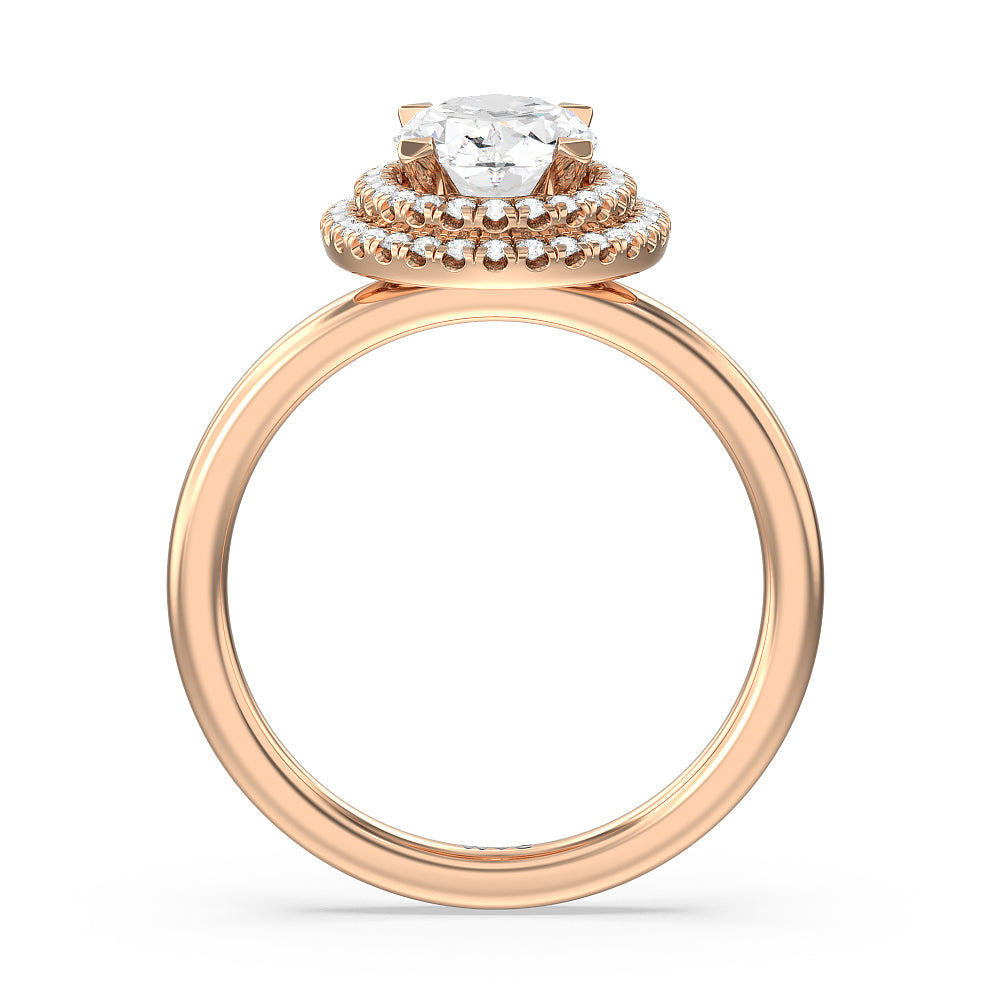 Saturn Double Halo Engagement Ring with Oval Cut Diamond in 14KT Rose Gold view 2
